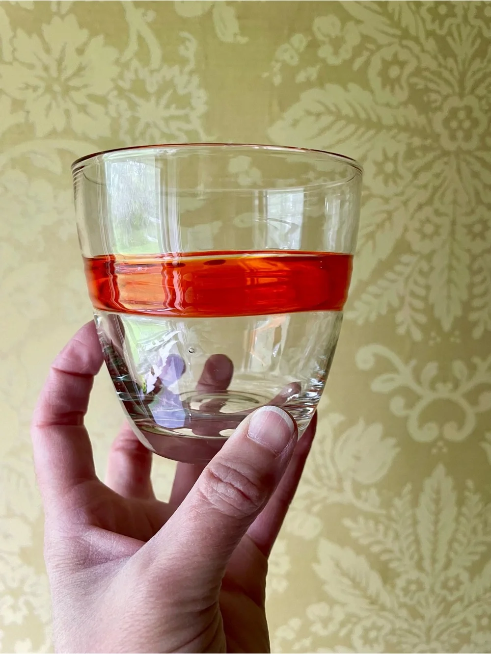Vintage Crate&Barrel Clear Glass Tumblers with Orange Band, Set of 5